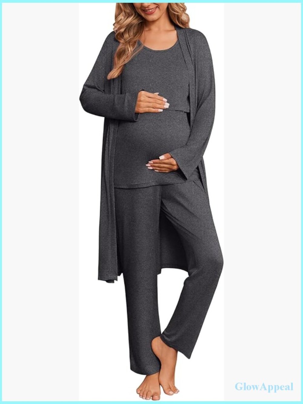 Nursing Maternity Pajama Set 3 Piece Breastfeeding Robe Tank Pants
